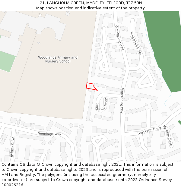 21, LANGHOLM GREEN, MADELEY, TELFORD, TF7 5RN: Location map and indicative extent of plot