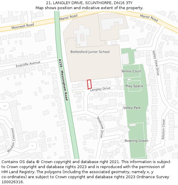 21, LANGLEY DRIVE, SCUNTHORPE, DN16 3TY: Location map and indicative extent of plot