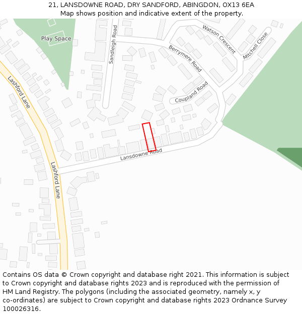 21, LANSDOWNE ROAD, DRY SANDFORD, ABINGDON, OX13 6EA: Location map and indicative extent of plot