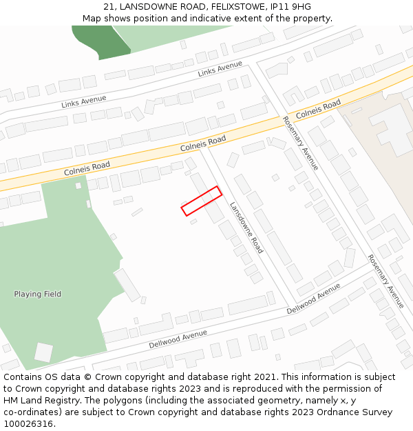 21, LANSDOWNE ROAD, FELIXSTOWE, IP11 9HG: Location map and indicative extent of plot