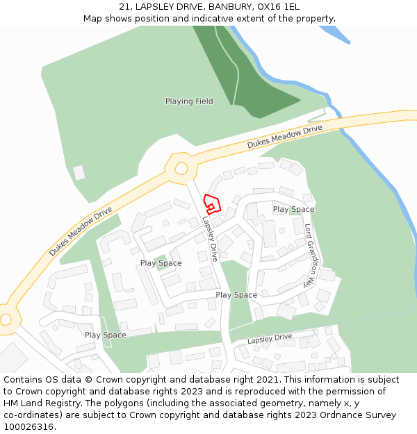 21, LAPSLEY DRIVE, BANBURY, OX16 1EL: Location map and indicative extent of plot