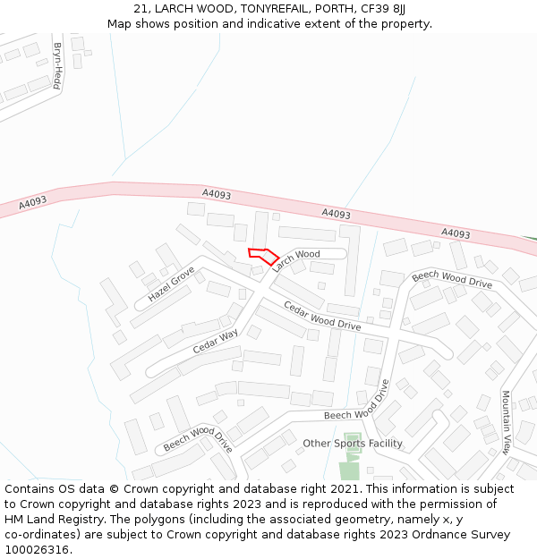 21, LARCH WOOD, TONYREFAIL, PORTH, CF39 8JJ: Location map and indicative extent of plot