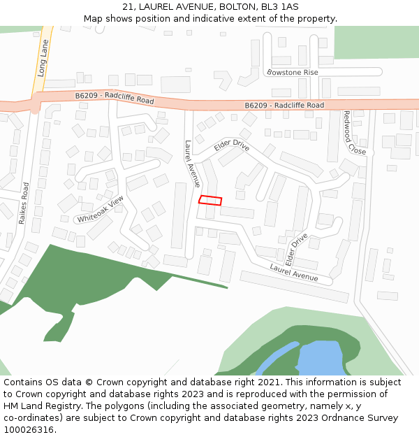 21, LAUREL AVENUE, BOLTON, BL3 1AS: Location map and indicative extent of plot