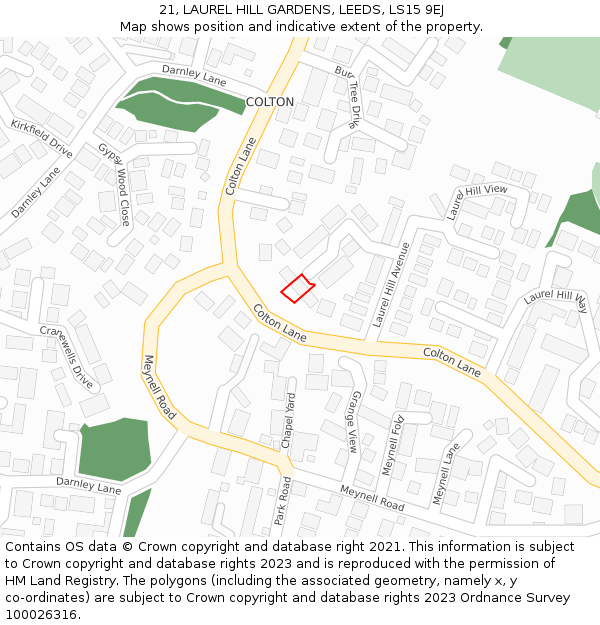 21, LAUREL HILL GARDENS, LEEDS, LS15 9EJ: Location map and indicative extent of plot