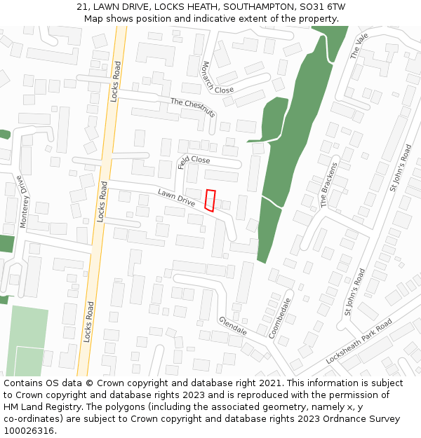 21, LAWN DRIVE, LOCKS HEATH, SOUTHAMPTON, SO31 6TW: Location map and indicative extent of plot