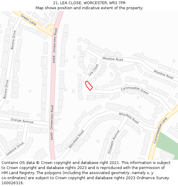 21, LEA CLOSE, WORCESTER, WR3 7PR: Location map and indicative extent of plot