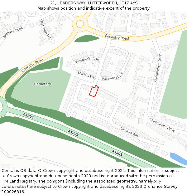 21, LEADERS WAY, LUTTERWORTH, LE17 4YS: Location map and indicative extent of plot