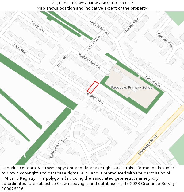 21, LEADERS WAY, NEWMARKET, CB8 0DP: Location map and indicative extent of plot