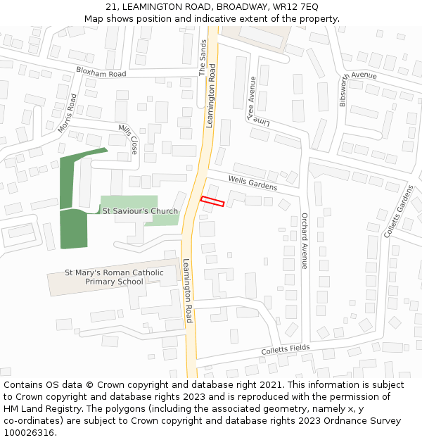 21, LEAMINGTON ROAD, BROADWAY, WR12 7EQ: Location map and indicative extent of plot