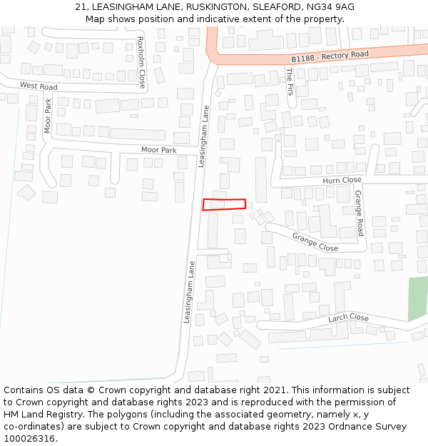 21, LEASINGHAM LANE, RUSKINGTON, SLEAFORD, NG34 9AG: Location map and indicative extent of plot