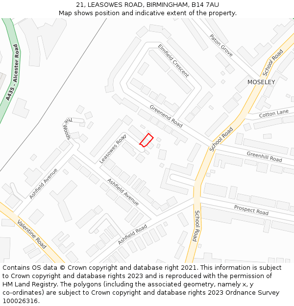 21, LEASOWES ROAD, BIRMINGHAM, B14 7AU: Location map and indicative extent of plot