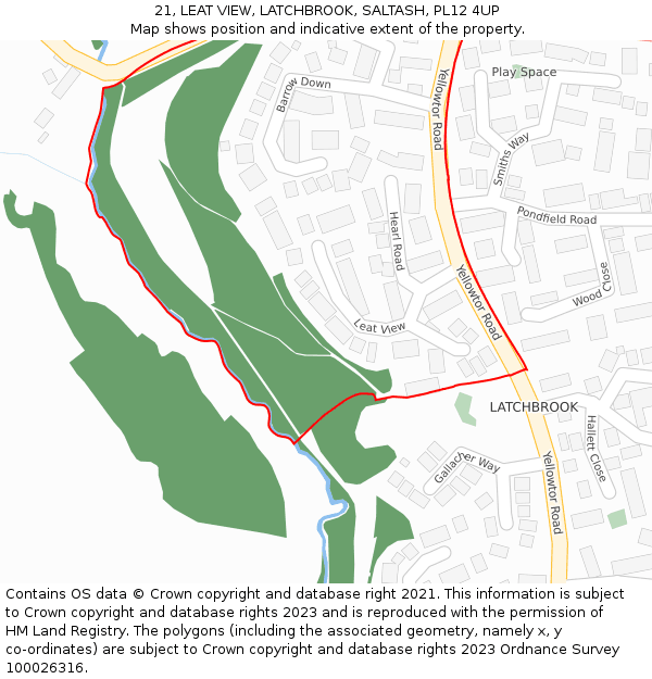 21, LEAT VIEW, LATCHBROOK, SALTASH, PL12 4UP: Location map and indicative extent of plot