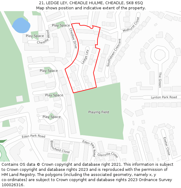 21, LEDGE LEY, CHEADLE HULME, CHEADLE, SK8 6SQ: Location map and indicative extent of plot