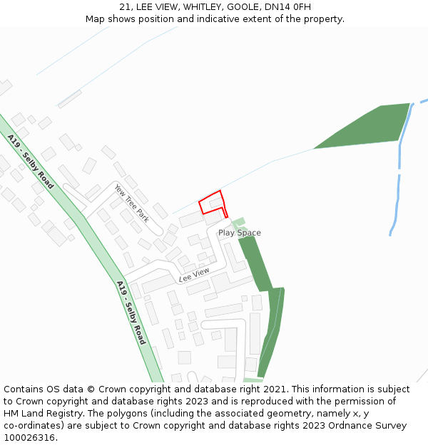 21, LEE VIEW, WHITLEY, GOOLE, DN14 0FH: Location map and indicative extent of plot