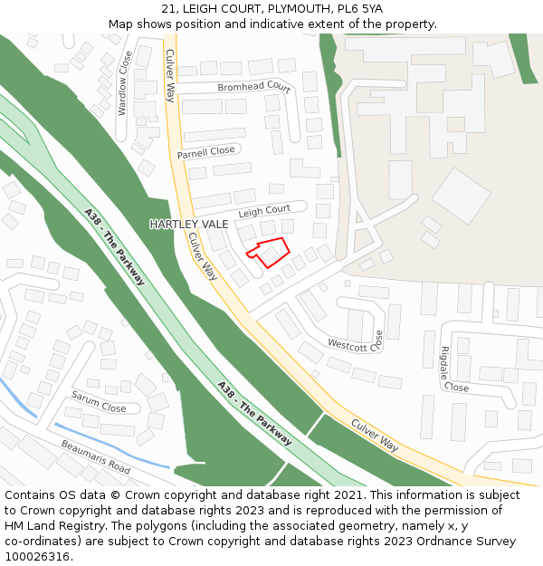 21, LEIGH COURT, PLYMOUTH, PL6 5YA: Location map and indicative extent of plot