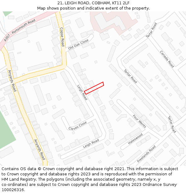 21, LEIGH ROAD, COBHAM, KT11 2LF: Location map and indicative extent of plot