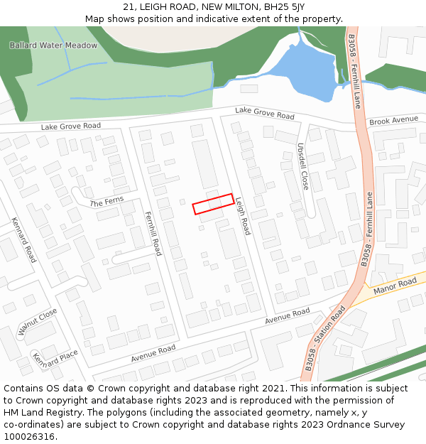 21, LEIGH ROAD, NEW MILTON, BH25 5JY: Location map and indicative extent of plot