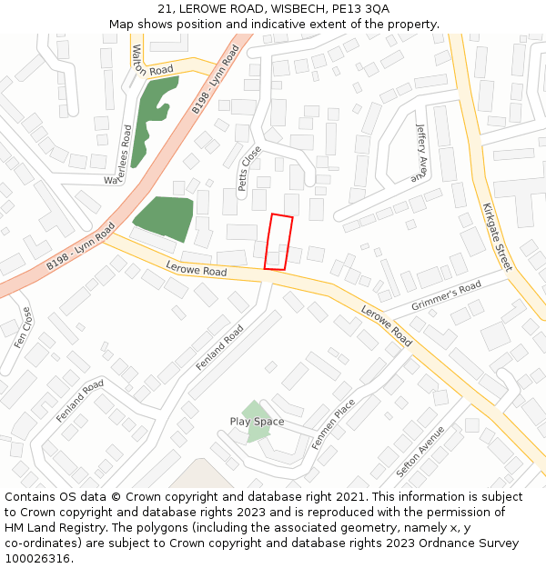 21, LEROWE ROAD, WISBECH, PE13 3QA: Location map and indicative extent of plot