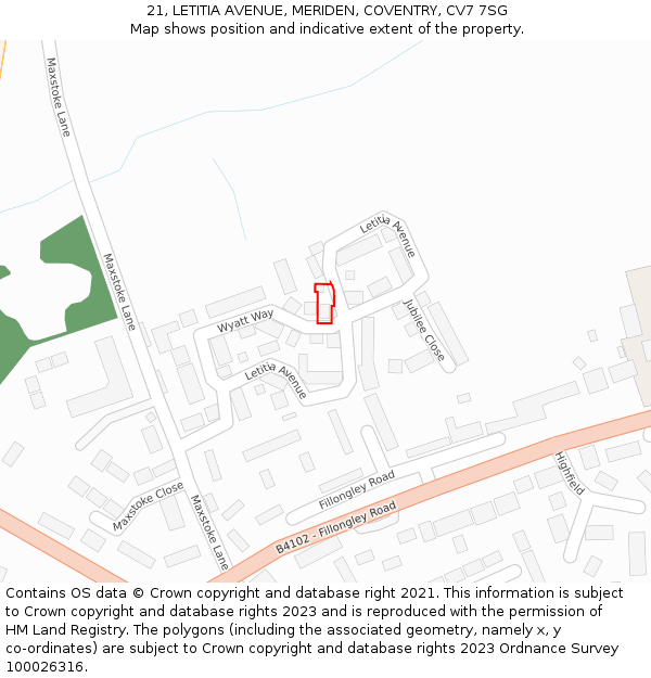 21, LETITIA AVENUE, MERIDEN, COVENTRY, CV7 7SG: Location map and indicative extent of plot