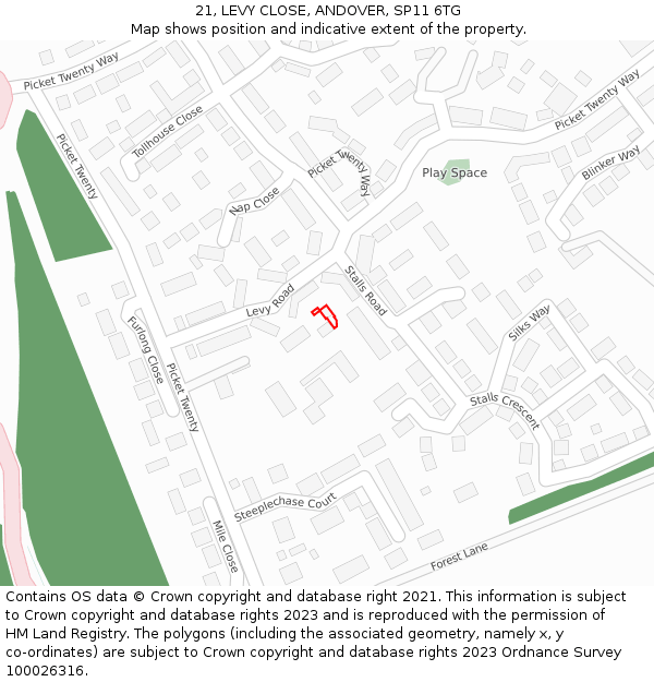 21, LEVY CLOSE, ANDOVER, SP11 6TG: Location map and indicative extent of plot