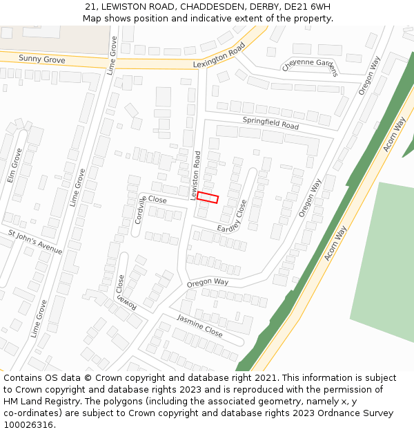 21, LEWISTON ROAD, CHADDESDEN, DERBY, DE21 6WH: Location map and indicative extent of plot