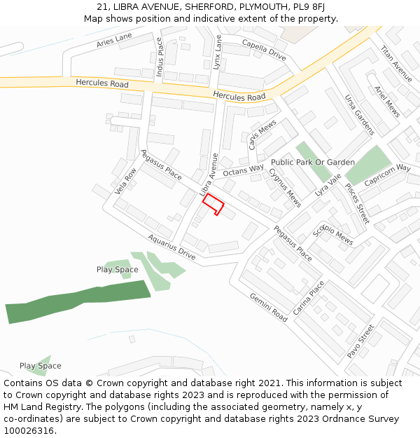 21, LIBRA AVENUE, SHERFORD, PLYMOUTH, PL9 8FJ: Location map and indicative extent of plot