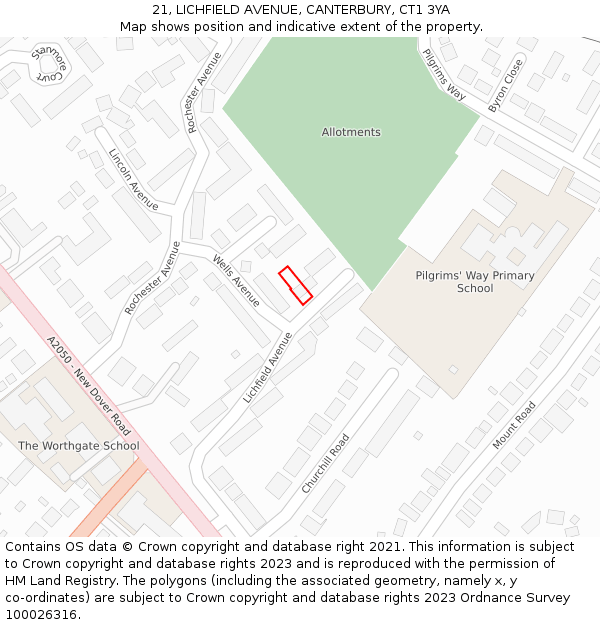 21, LICHFIELD AVENUE, CANTERBURY, CT1 3YA: Location map and indicative extent of plot