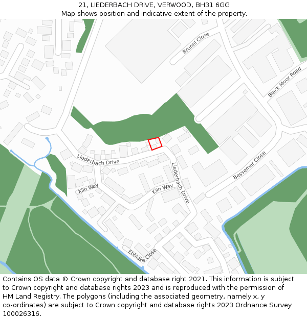 21, LIEDERBACH DRIVE, VERWOOD, BH31 6GG: Location map and indicative extent of plot