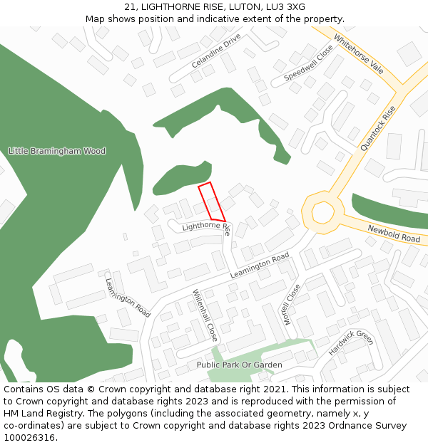 21, LIGHTHORNE RISE, LUTON, LU3 3XG: Location map and indicative extent of plot
