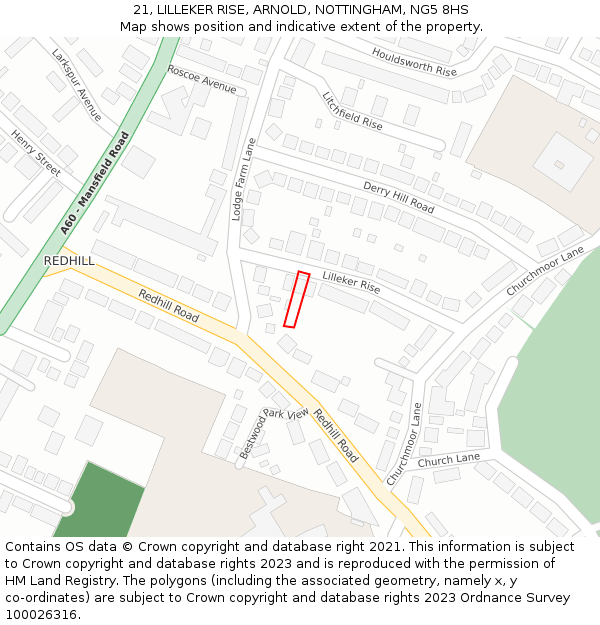 21, LILLEKER RISE, ARNOLD, NOTTINGHAM, NG5 8HS: Location map and indicative extent of plot