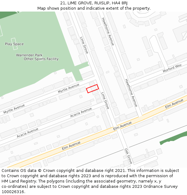 21, LIME GROVE, RUISLIP, HA4 8RJ: Location map and indicative extent of plot