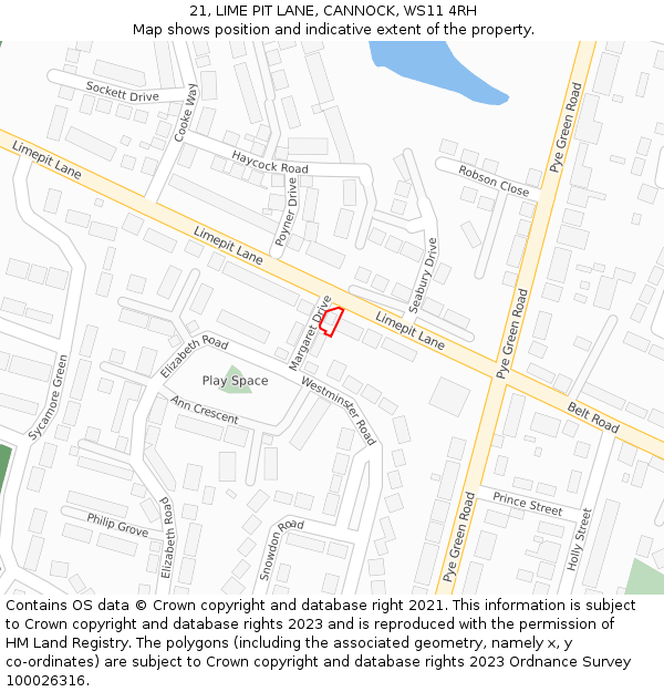 21, LIME PIT LANE, CANNOCK, WS11 4RH: Location map and indicative extent of plot