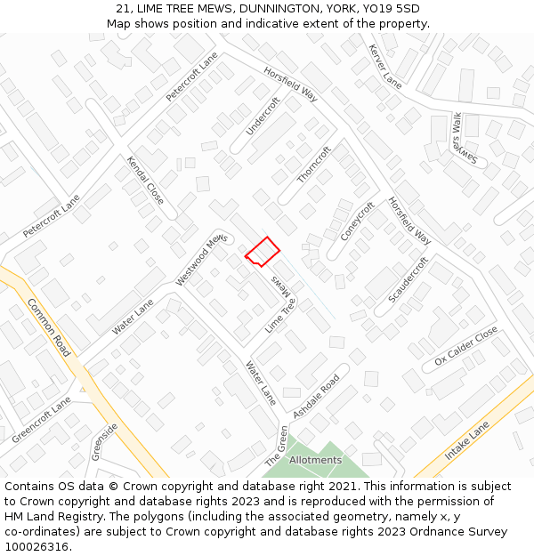 21, LIME TREE MEWS, DUNNINGTON, YORK, YO19 5SD: Location map and indicative extent of plot