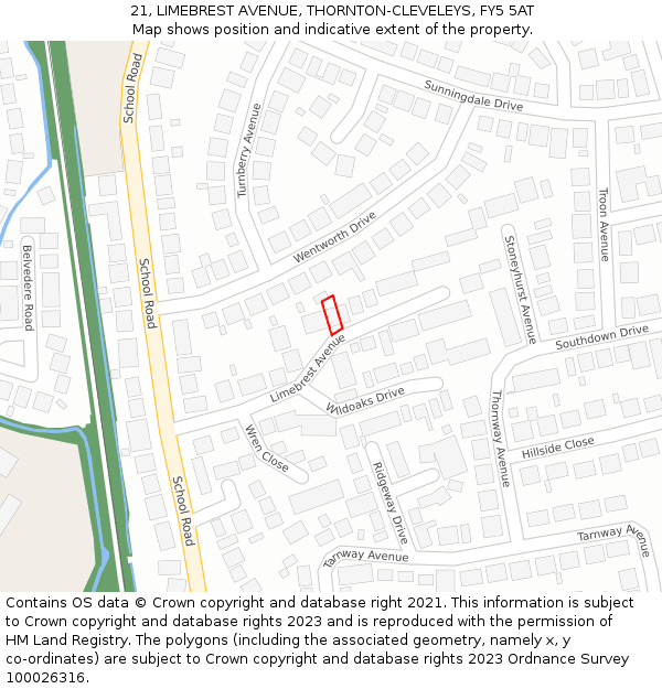 21, LIMEBREST AVENUE, THORNTON-CLEVELEYS, FY5 5AT: Location map and indicative extent of plot