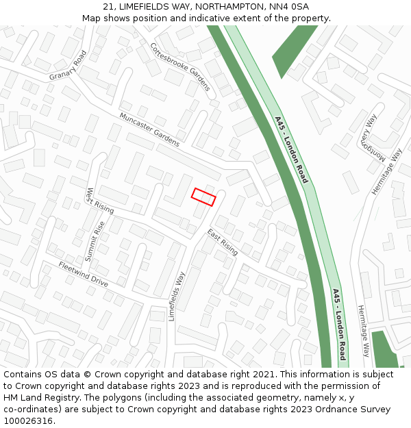 21, LIMEFIELDS WAY, NORTHAMPTON, NN4 0SA: Location map and indicative extent of plot