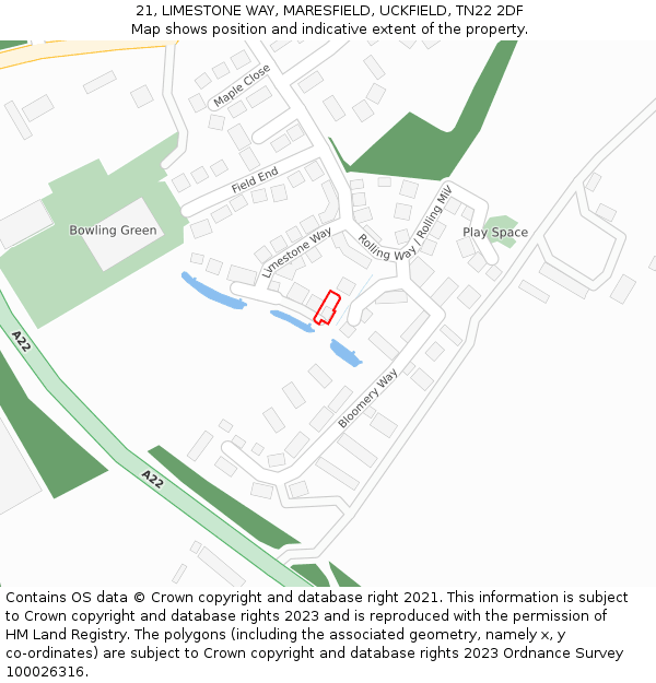 21, LIMESTONE WAY, MARESFIELD, UCKFIELD, TN22 2DF: Location map and indicative extent of plot