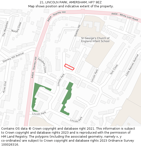 21, LINCOLN PARK, AMERSHAM, HP7 9EZ: Location map and indicative extent of plot