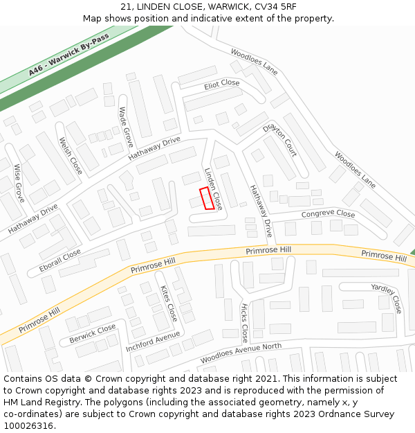 21, LINDEN CLOSE, WARWICK, CV34 5RF: Location map and indicative extent of plot