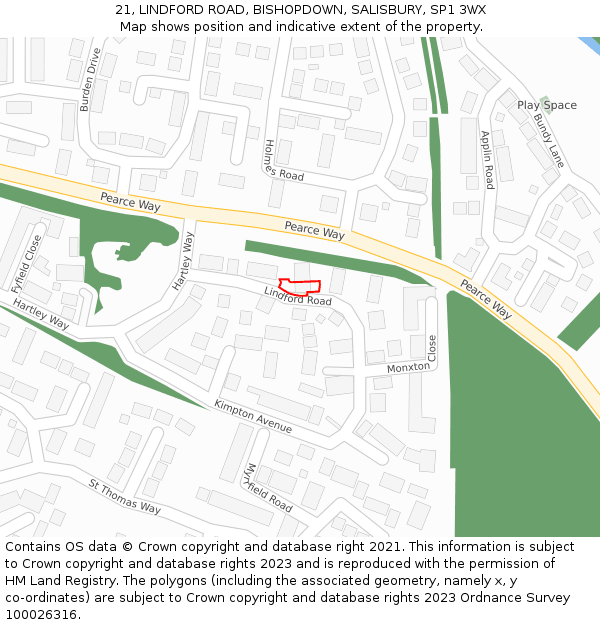 21, LINDFORD ROAD, BISHOPDOWN, SALISBURY, SP1 3WX: Location map and indicative extent of plot