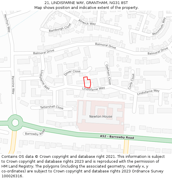 21, LINDISFARNE WAY, GRANTHAM, NG31 8ST: Location map and indicative extent of plot