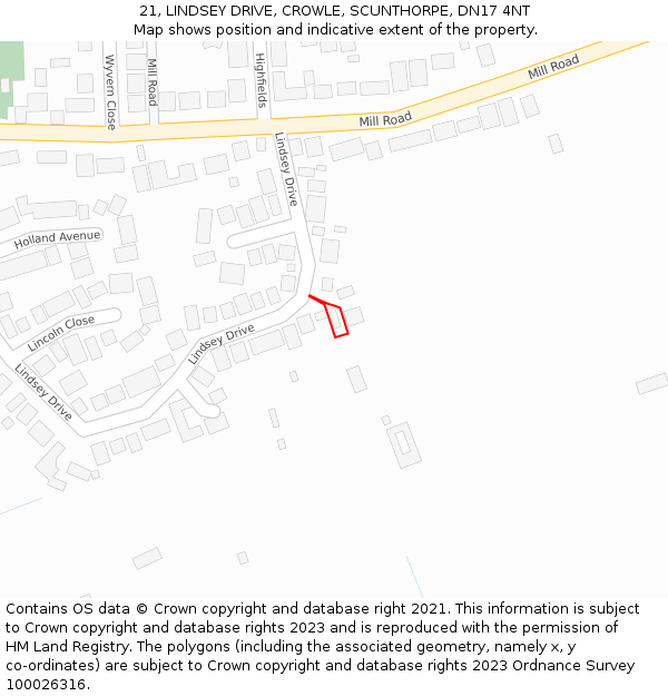 21, LINDSEY DRIVE, CROWLE, SCUNTHORPE, DN17 4NT: Location map and indicative extent of plot