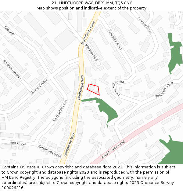 21, LINDTHORPE WAY, BRIXHAM, TQ5 8NY: Location map and indicative extent of plot