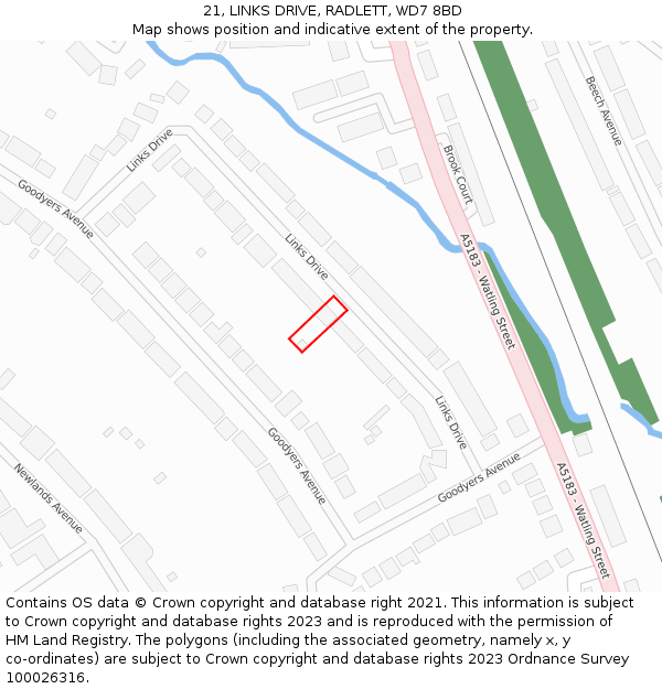 21, LINKS DRIVE, RADLETT, WD7 8BD: Location map and indicative extent of plot