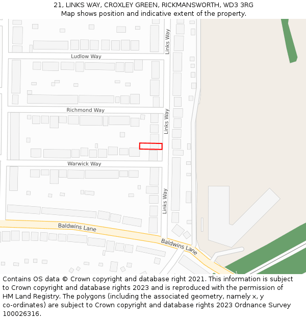 21, LINKS WAY, CROXLEY GREEN, RICKMANSWORTH, WD3 3RG: Location map and indicative extent of plot