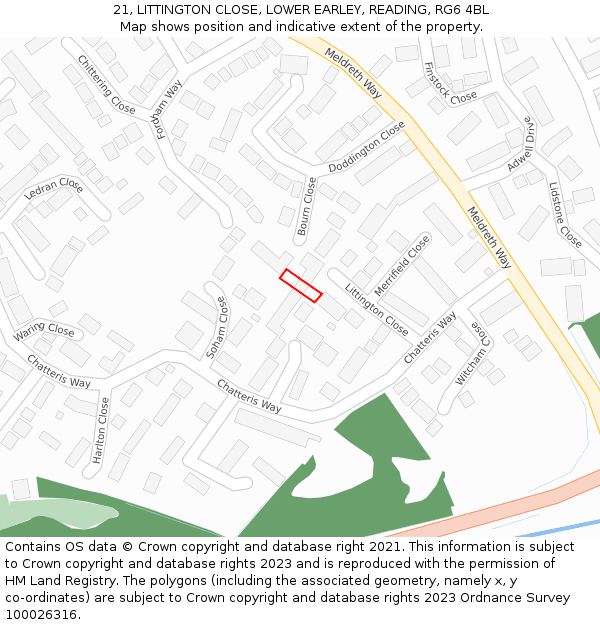 21, LITTINGTON CLOSE, LOWER EARLEY, READING, RG6 4BL: Location map and indicative extent of plot