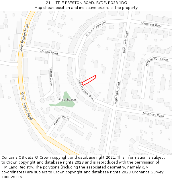 21, LITTLE PRESTON ROAD, RYDE, PO33 1DG: Location map and indicative extent of plot