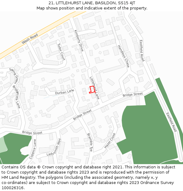 21, LITTLEHURST LANE, BASILDON, SS15 4JT: Location map and indicative extent of plot