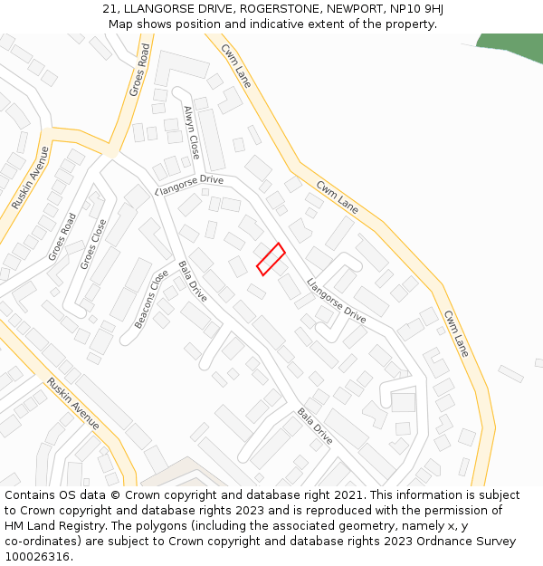 21, LLANGORSE DRIVE, ROGERSTONE, NEWPORT, NP10 9HJ: Location map and indicative extent of plot