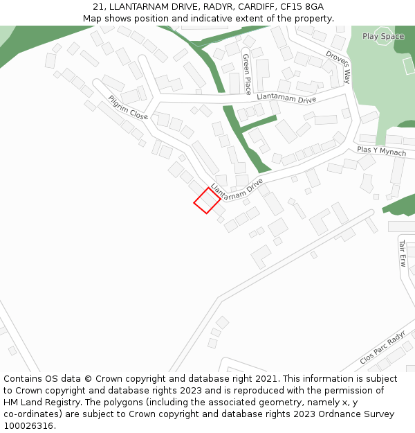 21, LLANTARNAM DRIVE, RADYR, CARDIFF, CF15 8GA: Location map and indicative extent of plot