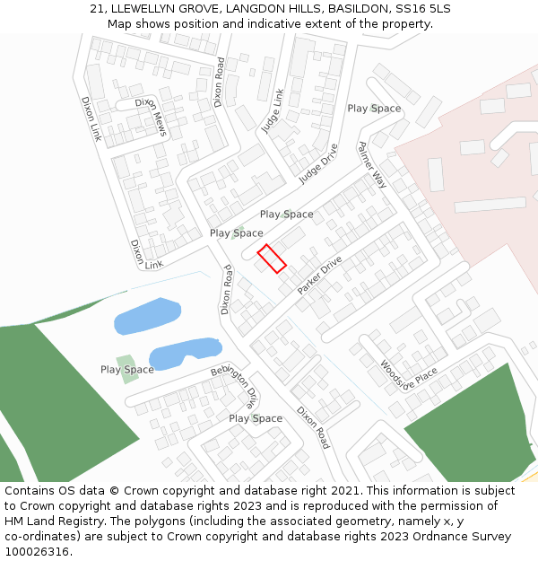 21, LLEWELLYN GROVE, LANGDON HILLS, BASILDON, SS16 5LS: Location map and indicative extent of plot